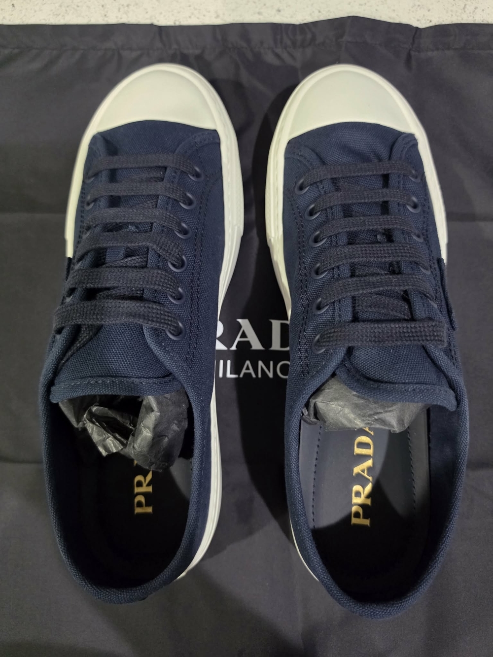 Men's Prada Navy Canvas Low-Top Sneakers - Picture 4 of 10